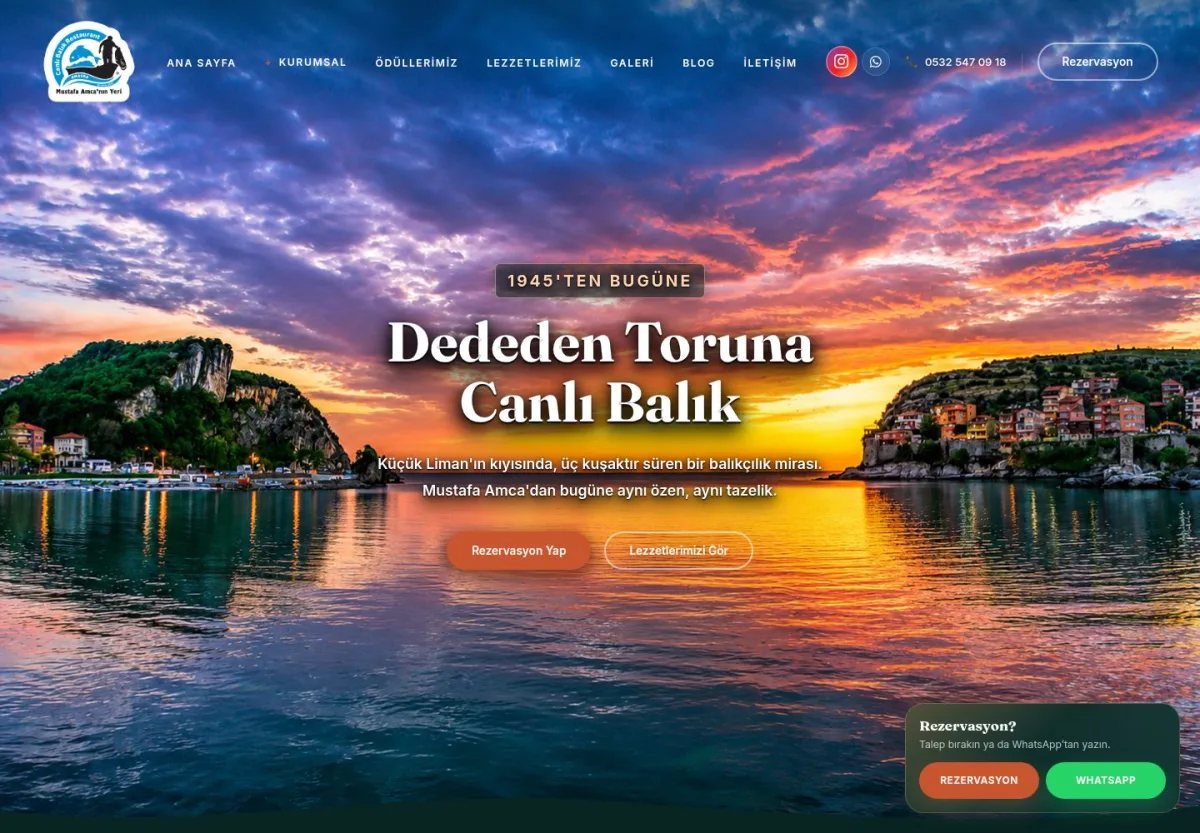 Mustafa Amca'nın Yeri Canlı Balık Restaurant Amasra web sitesi önizlemesi