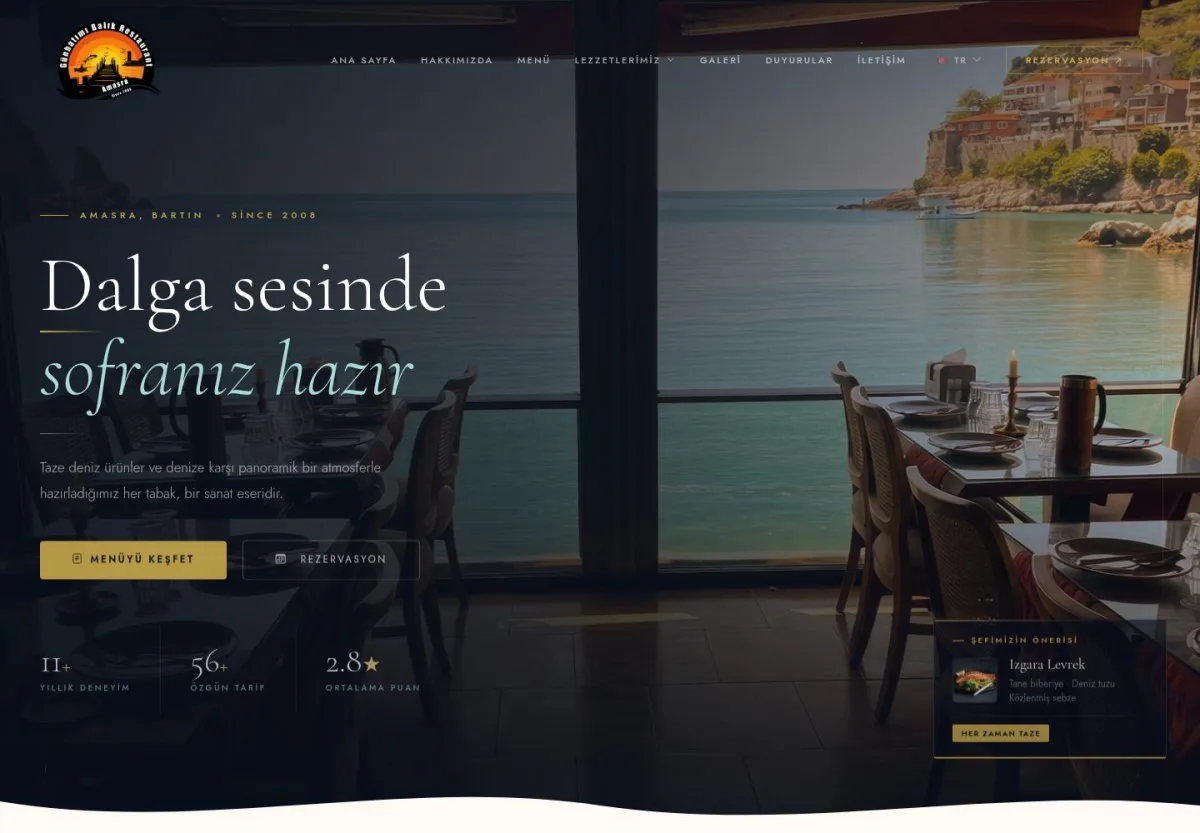 Amasra Günbatımı Balık Restaurant web sitesi önizlemesi