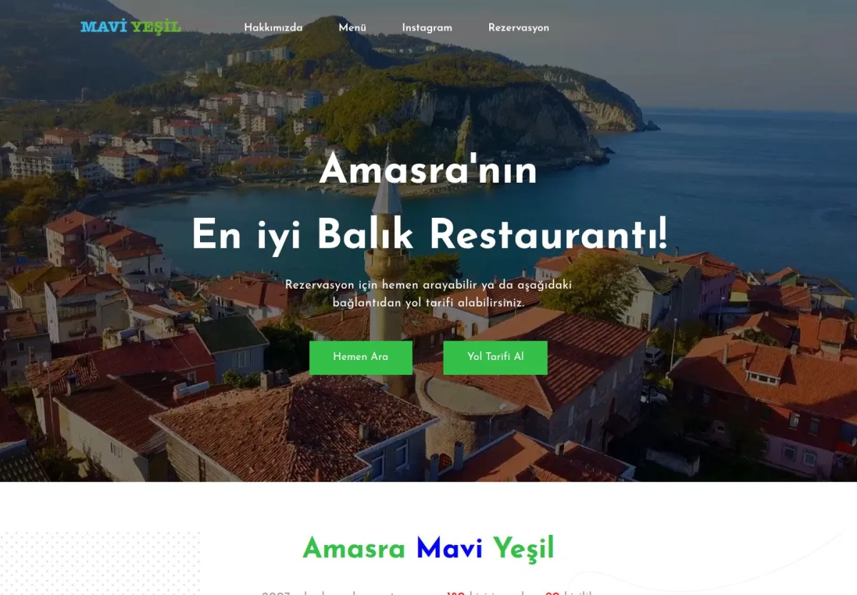 Amasra Mavi Yeşil Restaurant web sitesi önizlemesi