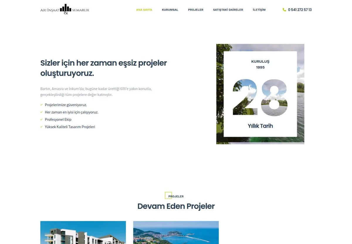 Arı İnşaat Mimarlık web sitesi önizlemesi