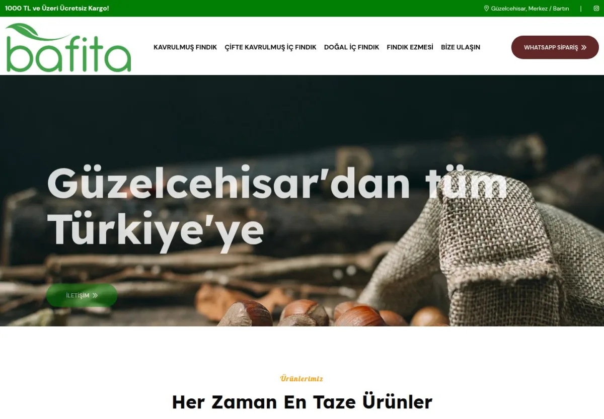 Bafita Fındık - Üreticiden Taze Fındık Adresinize Kadar Teslim! web sitesi önizlemesi