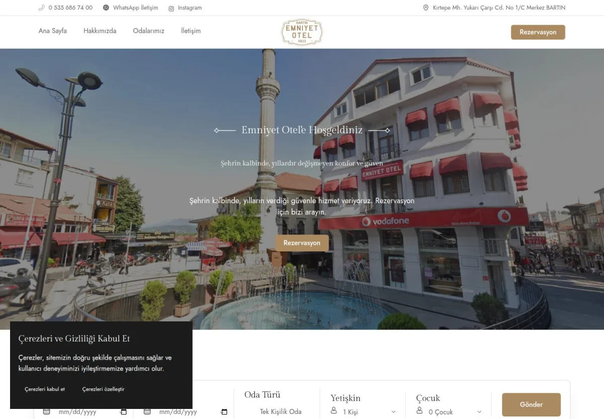 Emniyet Otel web sitesi önizlemesi