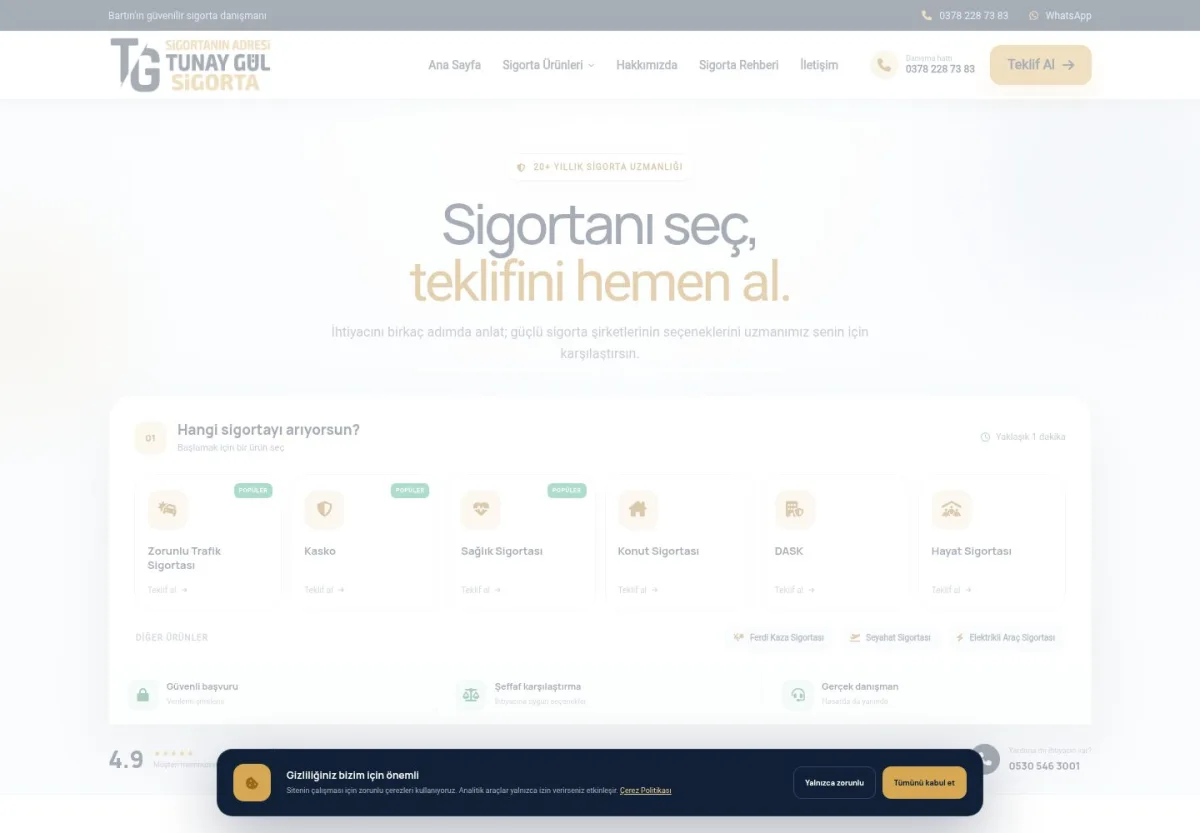 Tunay Gül Sigorta - Bartın Sigorta web sitesi önizlemesi