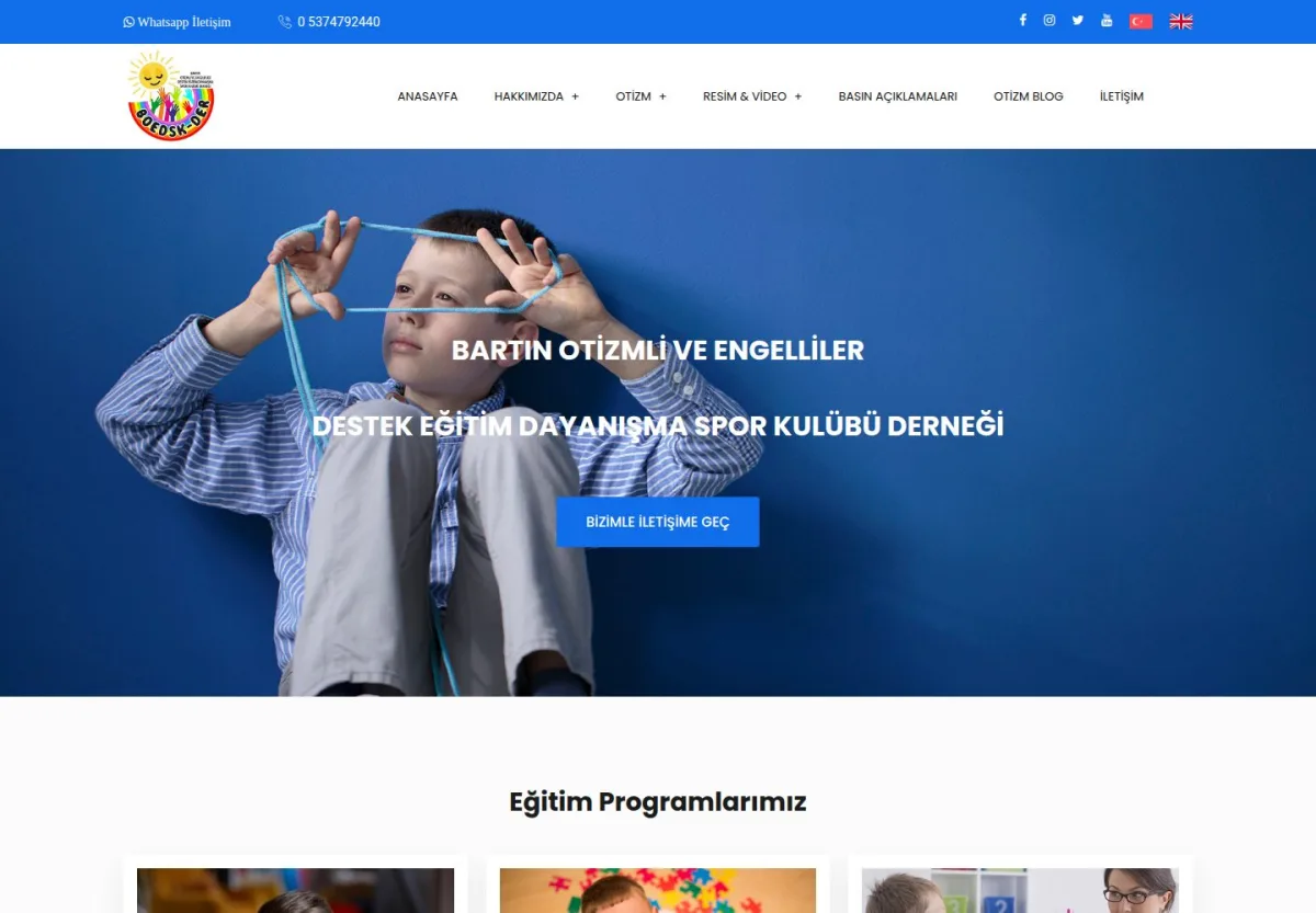 Bartın Otizmli ve Engelliler Destek Eğitim Dayanışma Spor Kulübü Derneği web sitesi önizlemesi