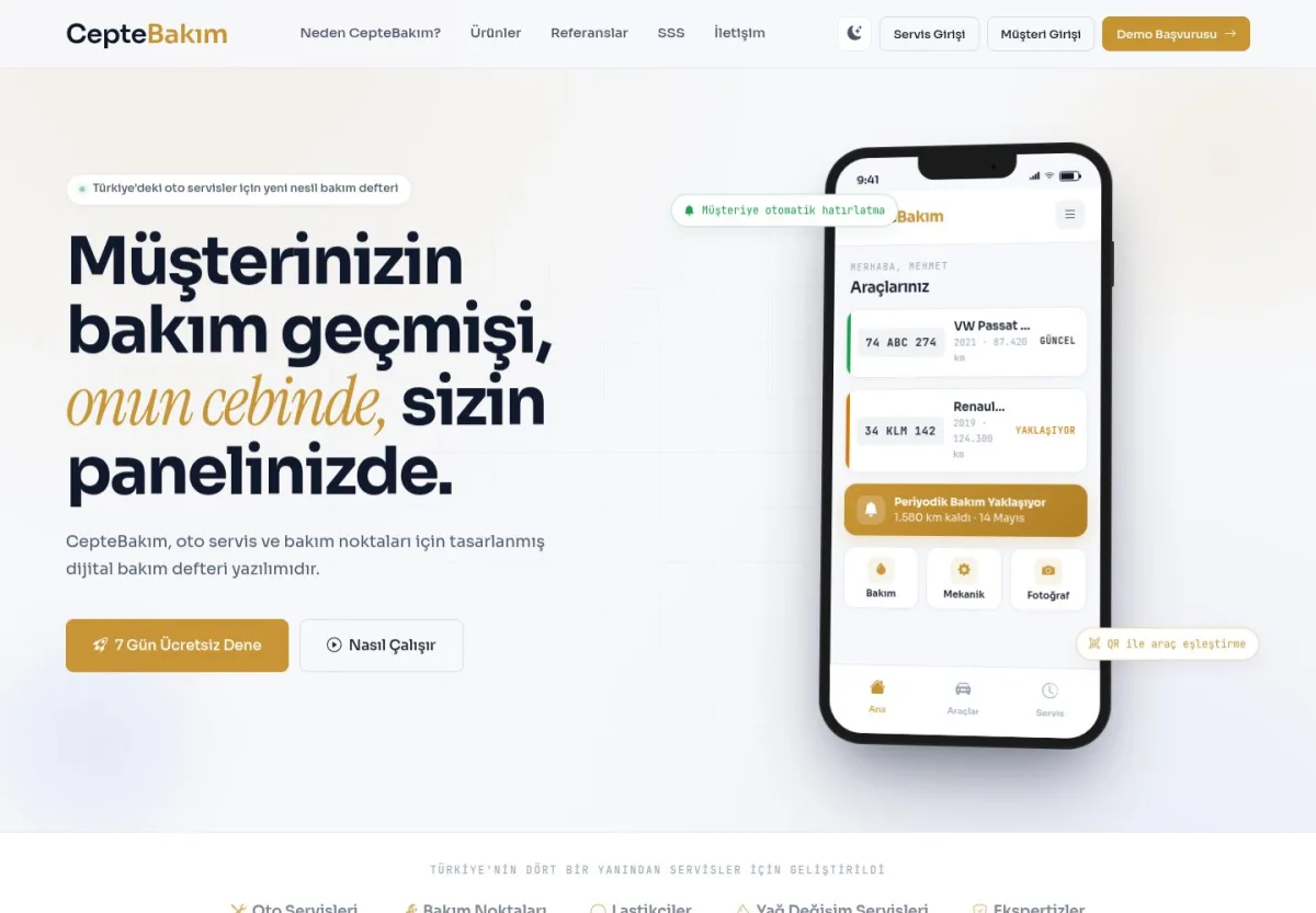 CepteBakım web sitesi önizlemesi