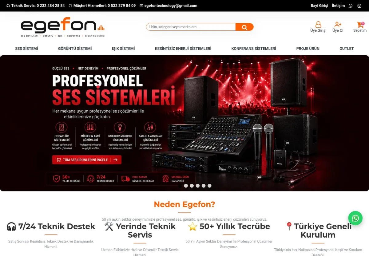Egefon Teknoloji Ses - Işık - Görüntü - Kesintisiz Enerji Sistemleri Satış ve Servis web sitesi önizlemesi