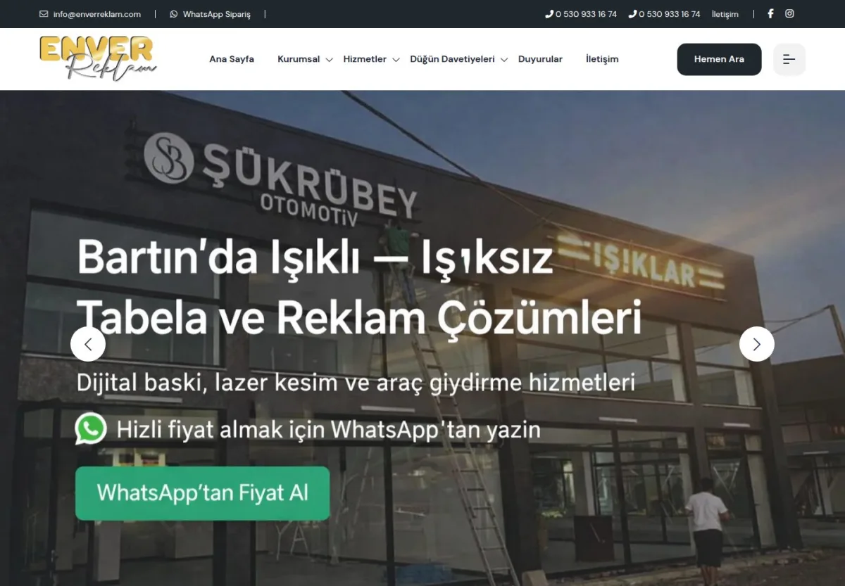 Enver Reklam - Tabela - Tente web sitesi önizlemesi