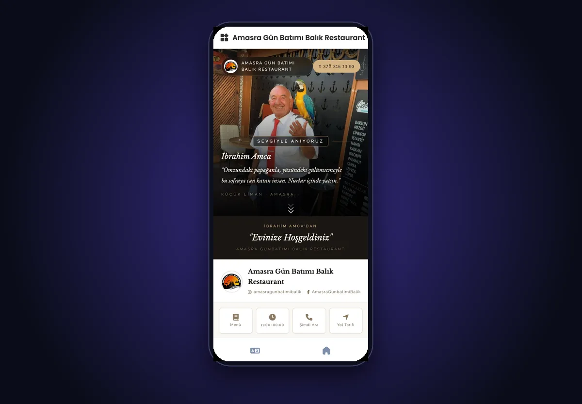 Amasra GünBatımı Balık Restaurant Menü web sitesi önizlemesi