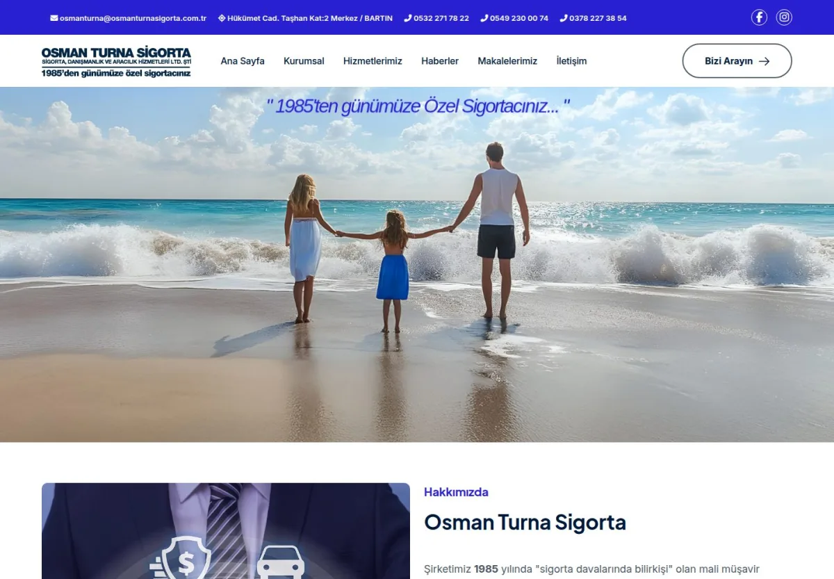Osman Turna Sigorta - Bartın Sigorta Acentesi web sitesi önizlemesi