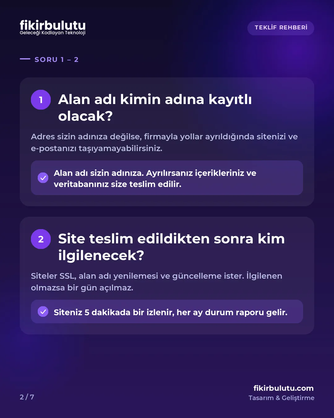 Web sitesi teklifi kontrol listesi: soru 1 ve 2