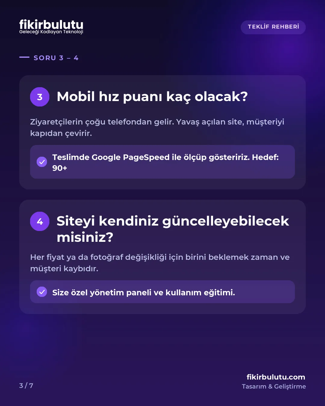 Web sitesi teklifi kontrol listesi: soru 3 ve 4