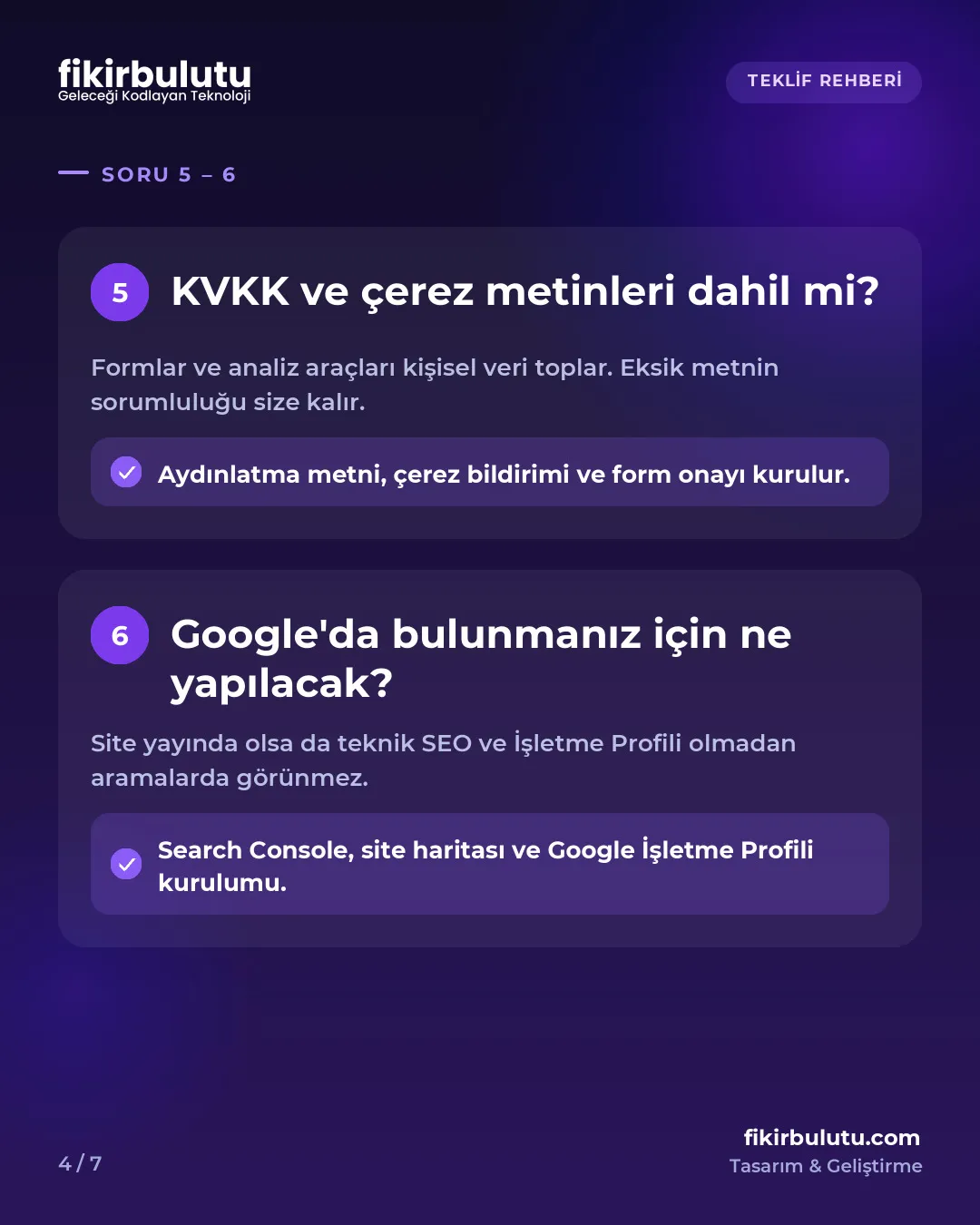 Web sitesi teklifi kontrol listesi: soru 5 ve 6