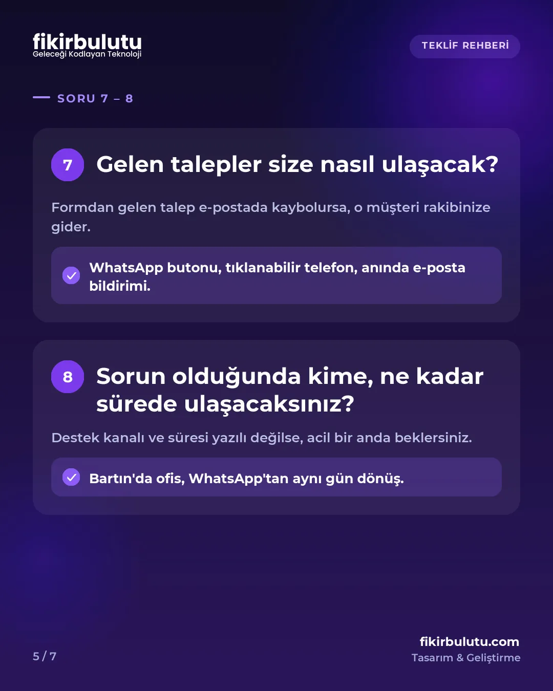 Web sitesi teklifi kontrol listesi: soru 7 ve 8