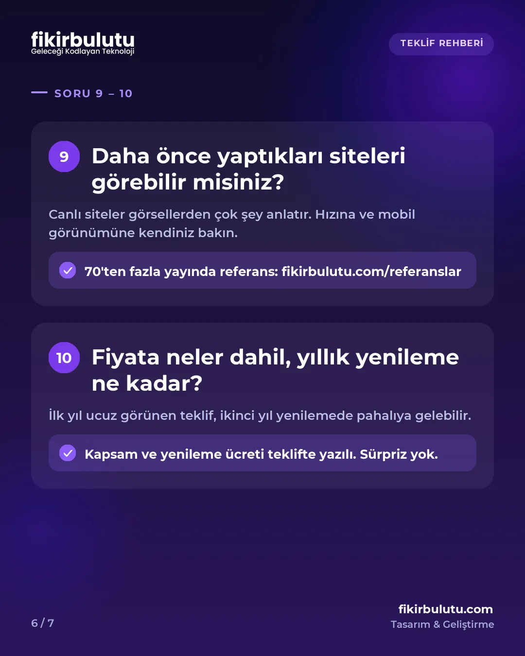 Web sitesi teklifi kontrol listesi: soru 9 ve 10