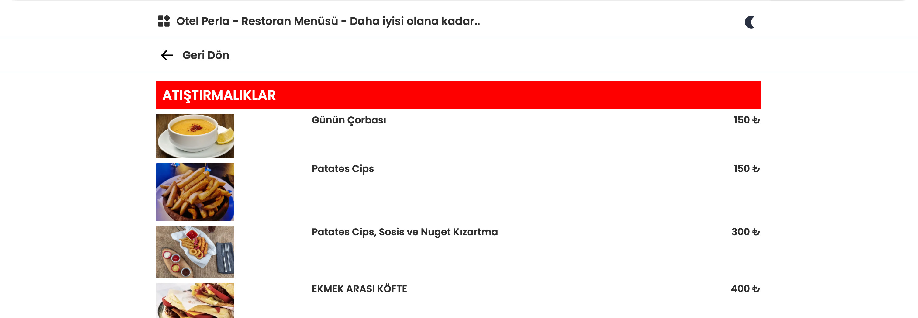 Hotel Perla Çaycuma Menü